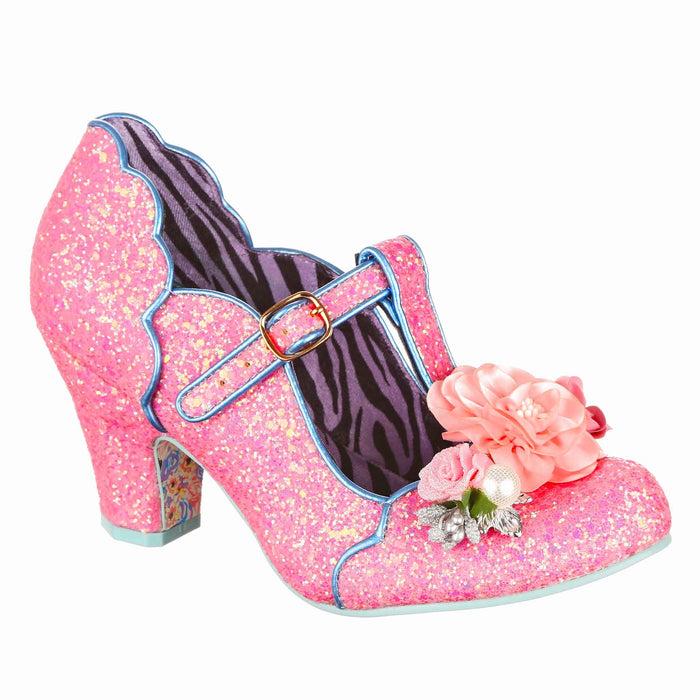 irregular choice Pink Glitter Blossom Corsage T Bar Mary Jane Low Heels | Carriage Ride