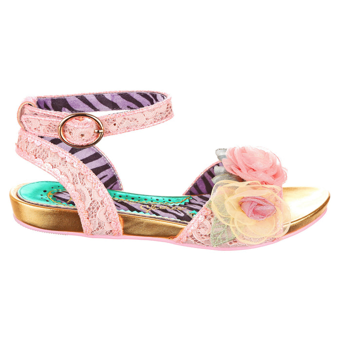Irregular Choice Pink Lace Flat Strappy Floral Sandals | Strike A Rose