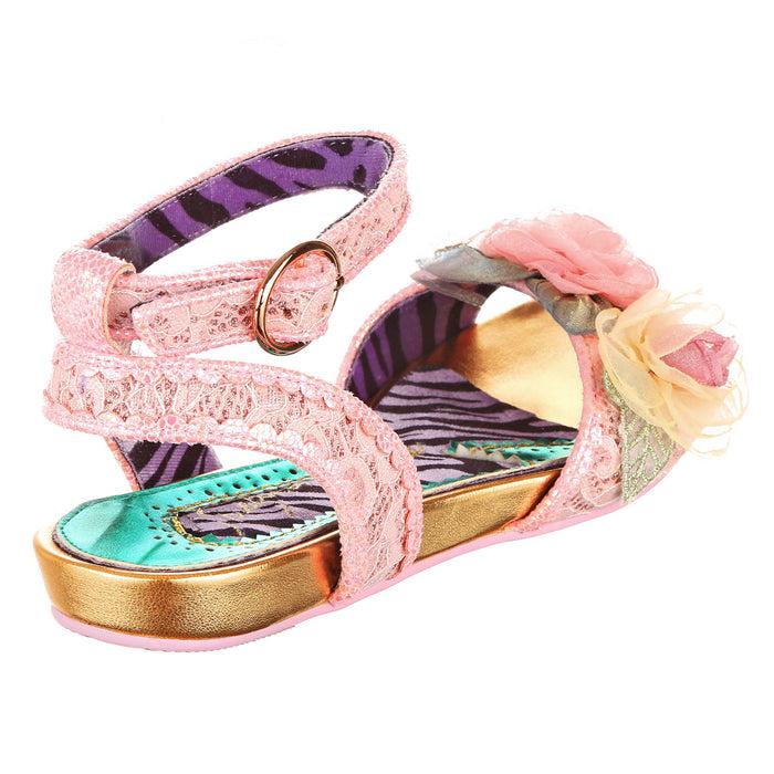 Irregular Choice Pink Lace Flat Strappy Floral Sandals | Strike A Rose