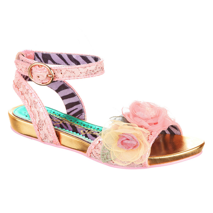 irregular choice Pink Lace Flat Strappy Floral Sandals | Strike A Rose
