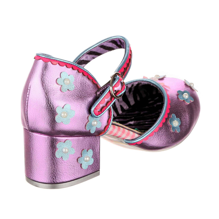 Irregular Choice Pink Metallic Daisy Mary-Jane Block Heeled Shoes | Mervelyn