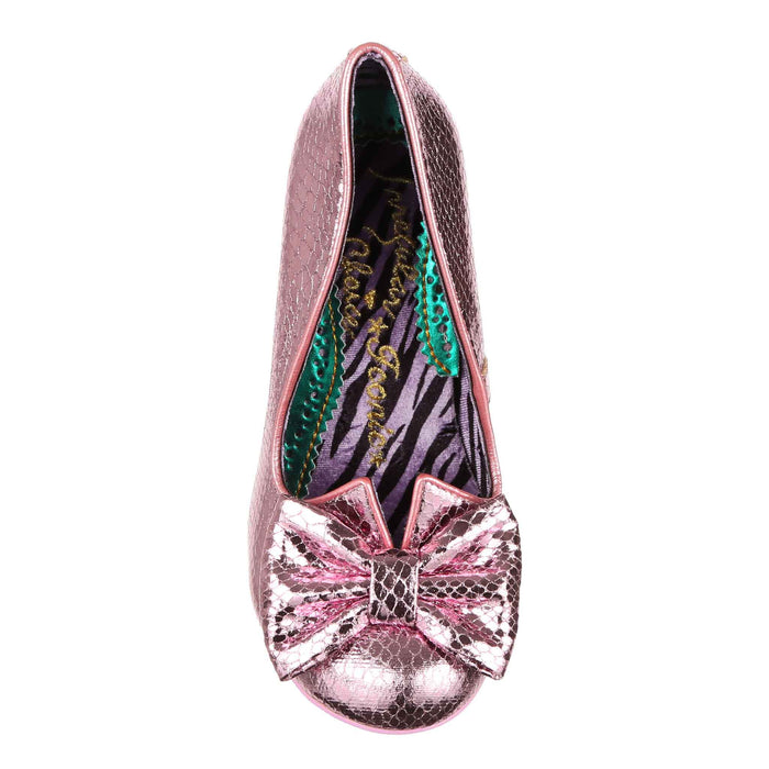 Irregular Choice PInk Metallic Wide Fit Statement Heels With Bow | Just In Time