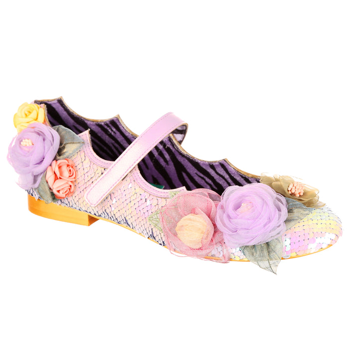 Irregular Choice Pink Sequin Floral Mary Jane Flat Ballet Pumps | Rosa Posa