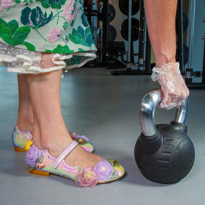 Irregular Choice Pink Sequin Floral Mary Jane Flat Ballet Pumps | Rosa Posa