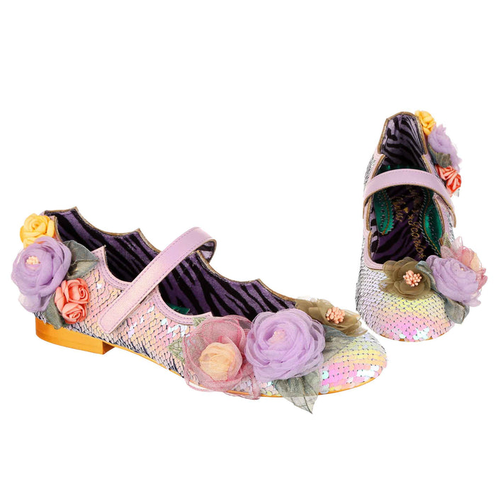 irregular choice Pink Sequin Floral Mary Jane Flat Ballet Pumps | Rosa Posa