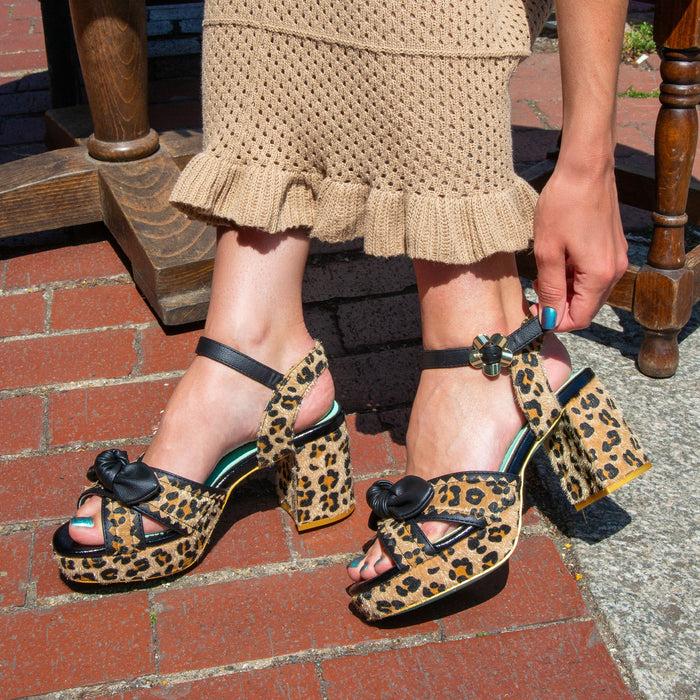 Irregular Choice Platform Leopard Print Cross Strap Block Heel Sandals | Summer Stroll