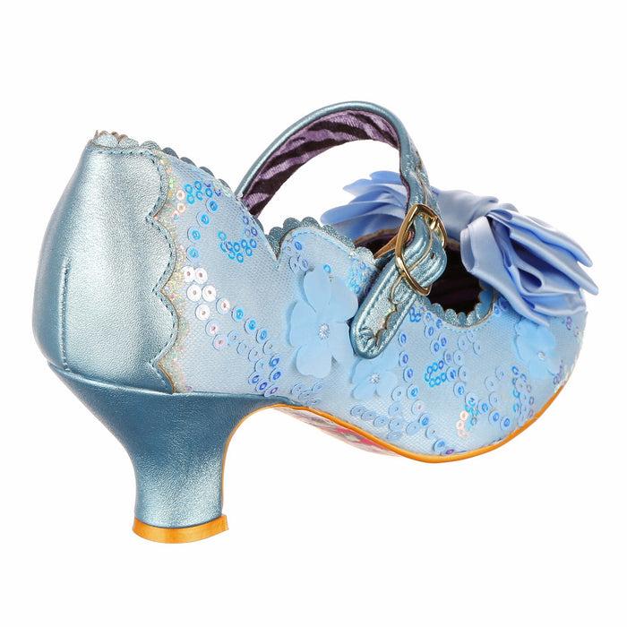 Irregular Choice Powder Blue Ornate Sequin Mary Jane Low Heeled Occasion Shoes | Summer Breeze Wide Fit