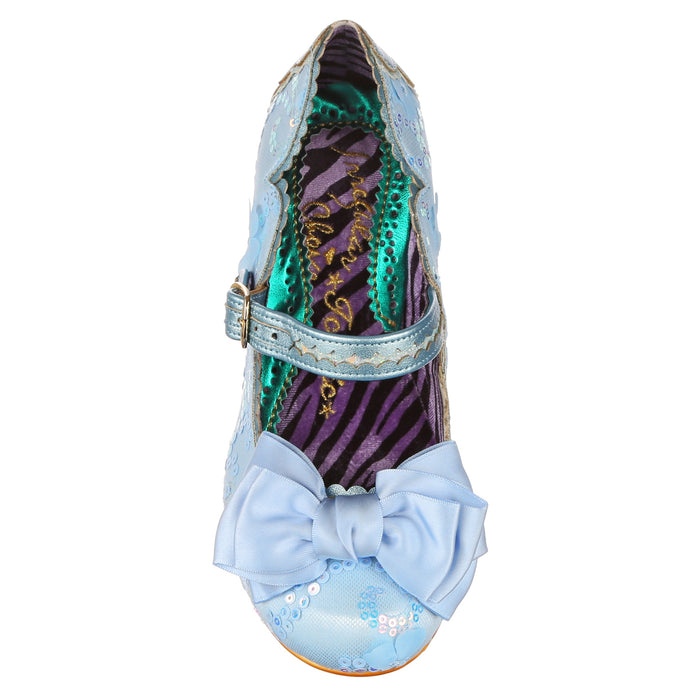 Irregular Choice Powder Blue Ornate Sequin Mary Jane Low Heeled Occasion Shoes | Summer Breeze Wide Fit