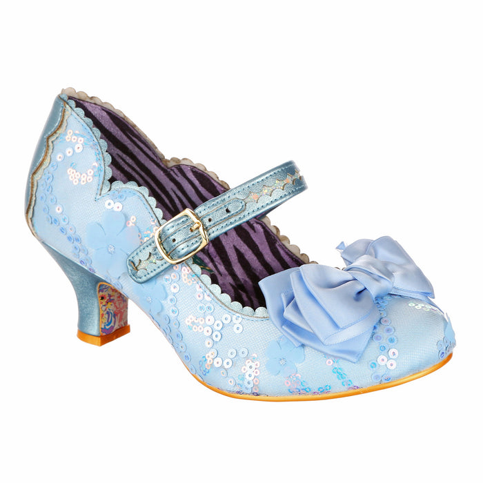 irregular choice Powder Blue Ornate Sequin Mary Jane Low Heeled Occasion Shoes | Summer Breeze Wide Fit