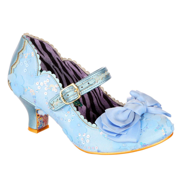 irregular choice Powder Blue Ornate Sequin Mary Jane Low Heeled Occasion Shoes | Summer Breeze