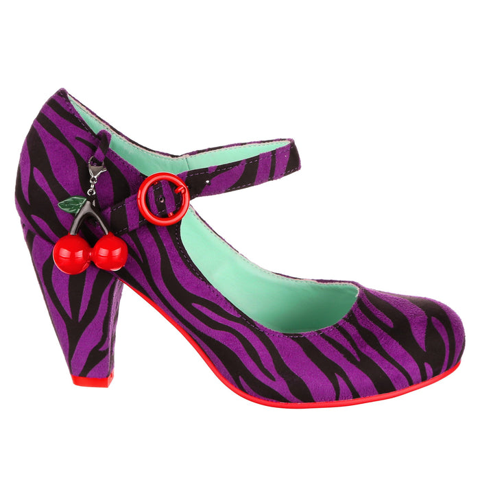 Irregular Choice Purple Animal Print Mary Jane 50s High Heels | Cherry Champ