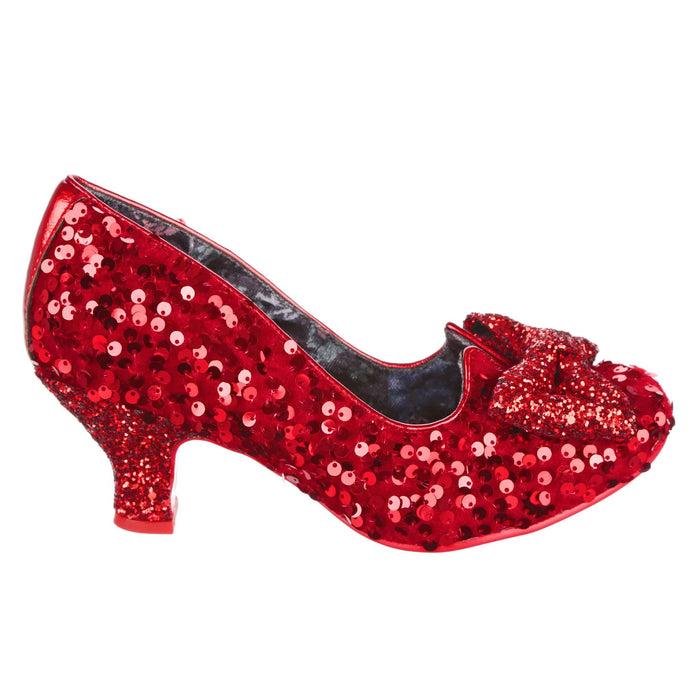 Irregular Choice Red Ruby Slipper Sparkly Mid Heel Slip On Shoes | Dazzling Diva | Irregular Choice