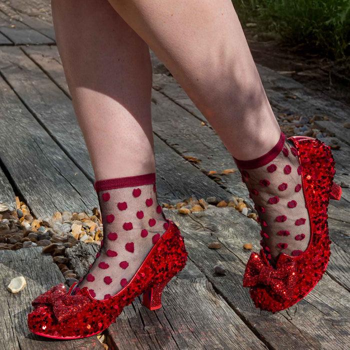 Irregular Choice Red Ruby Slipper Sparkly Mid Heel Slip On Shoes | Dazzling Diva | Irregular Choice