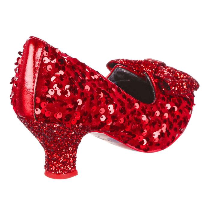 Irregular Choice Red Ruby Slipper Sparkly Mid Heel Slip On Shoes | Dazzling Diva | Irregular Choice