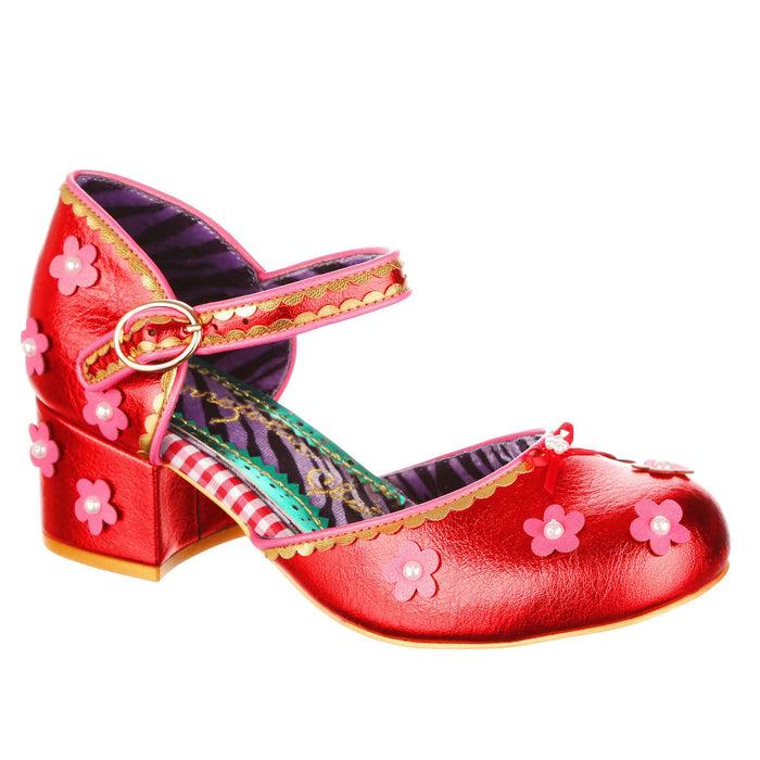 irregular choice Red Shiny Flower Power Mary-Jane Block Heeled Shoes | Mervelyn