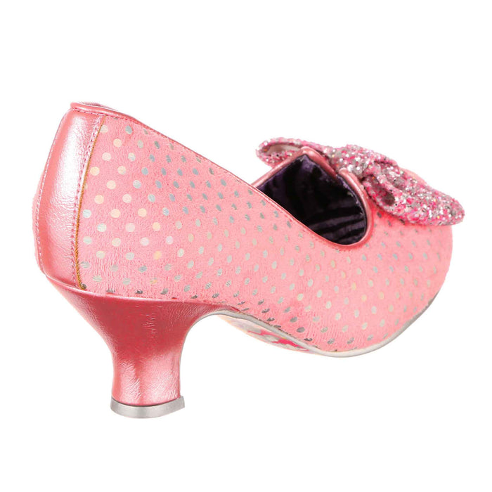 Irregular Choice Vintage Pink Polka Dot Tea Party Slip On Mid Heel Wide Fit Shoes | Dazzling Diva | Irregular Choice