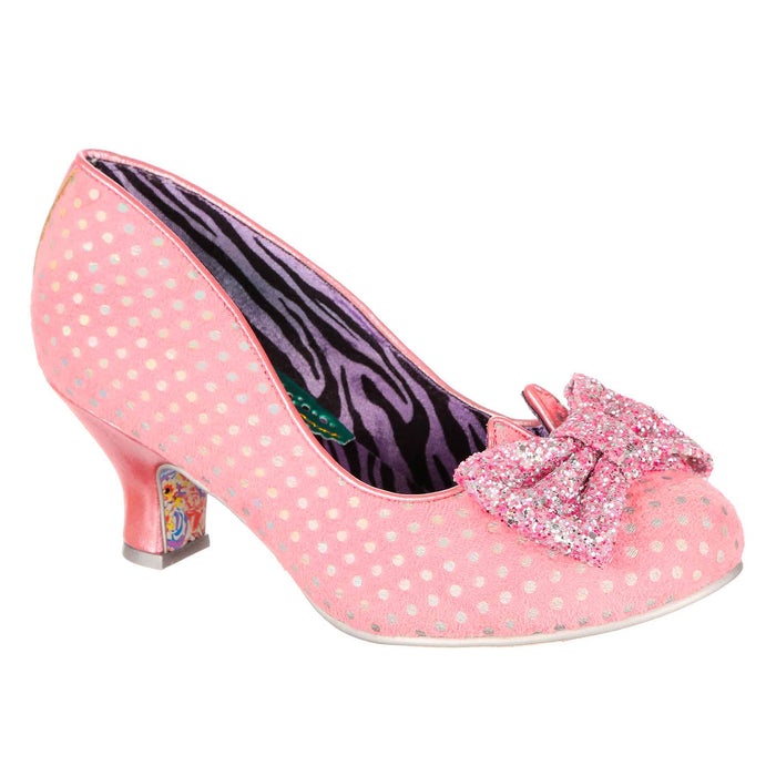 irregular choice Vintage Pink Polka Dot Tea Party Slip On Mid Heel Wide Fit Shoes | Dazzling Diva | Irregular Choice