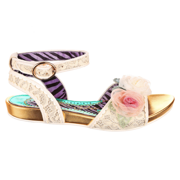 Irregular Choice White Bridal Lace Flat Strappy Floral Sandals | Strike A Rose