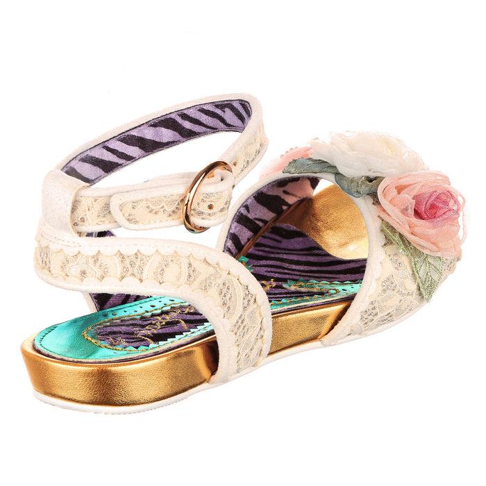 Irregular Choice White Bridal Lace Flat Strappy Floral Sandals | Strike A Rose