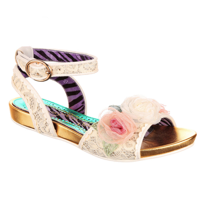 irregular choice White Bridal Lace Flat Strappy Floral Sandals | Strike A Rose