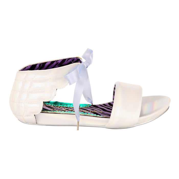 Irregular Choice White Pearlescent Angel Wing Ankle Tie Flat Bridal Shoes | Winging It
