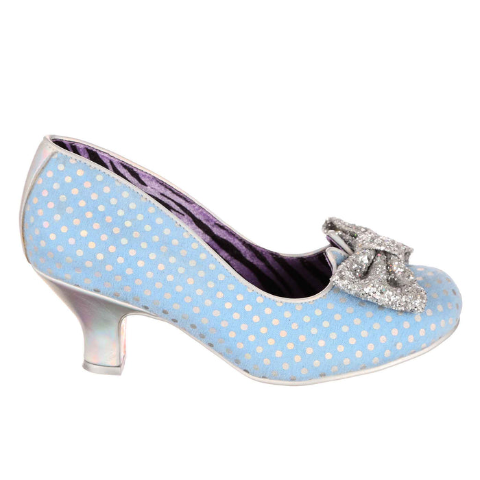 Irregular Choice Wide Fit Baby Blue Polka Dot Retro Vintage Mid Heel Shoes | Dazzling Diva