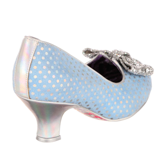 Irregular Choice Wide Fit Baby Blue Polka Dot Retro Vintage Mid Heel Shoes | Dazzling Diva