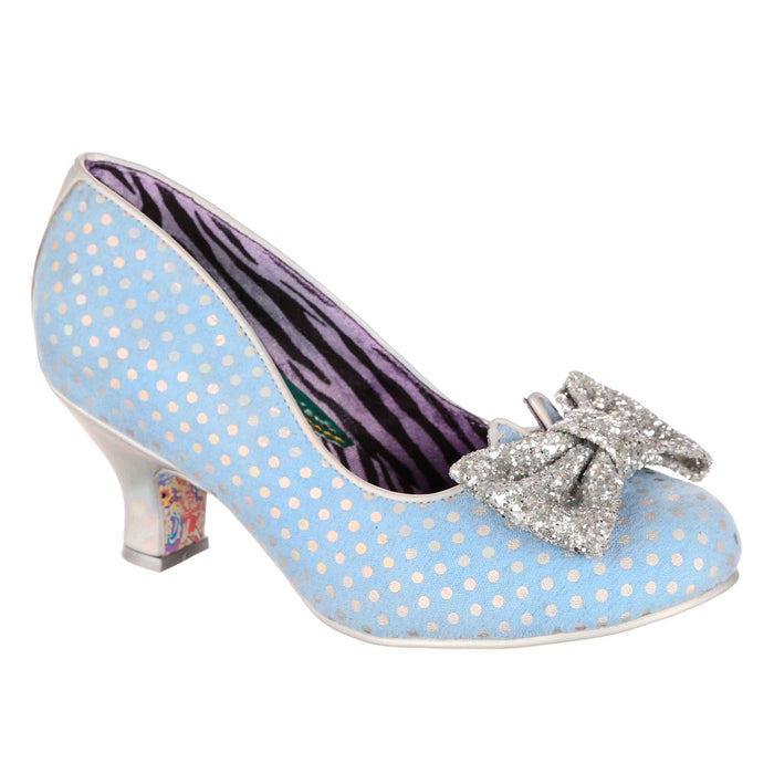 irregular choice Wide Fit Baby Blue Polka Dot Retro Vintage Mid Heel Shoes | Dazzling Diva