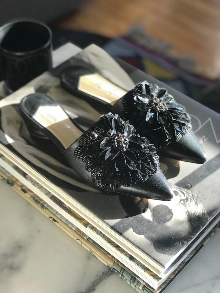 Isa Tapia Caetano Black Petal Sequin Flower