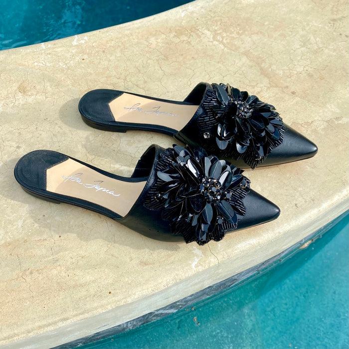 isa tapia Caetano Black Petal Sequin Flower