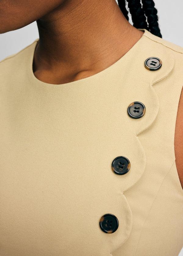 Isaac Mizrahi New York Button Detail Twill Scallop Sheath Dress