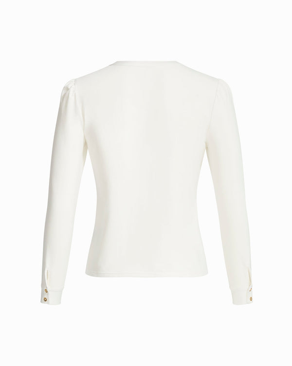 Isaac Mizrahi New York Button Down Cuff Detail Knit Top