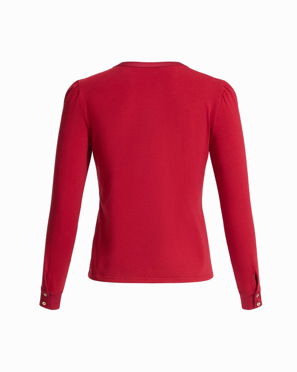 Isaac Mizrahi New York Button Down Cuff Detail Knit Top