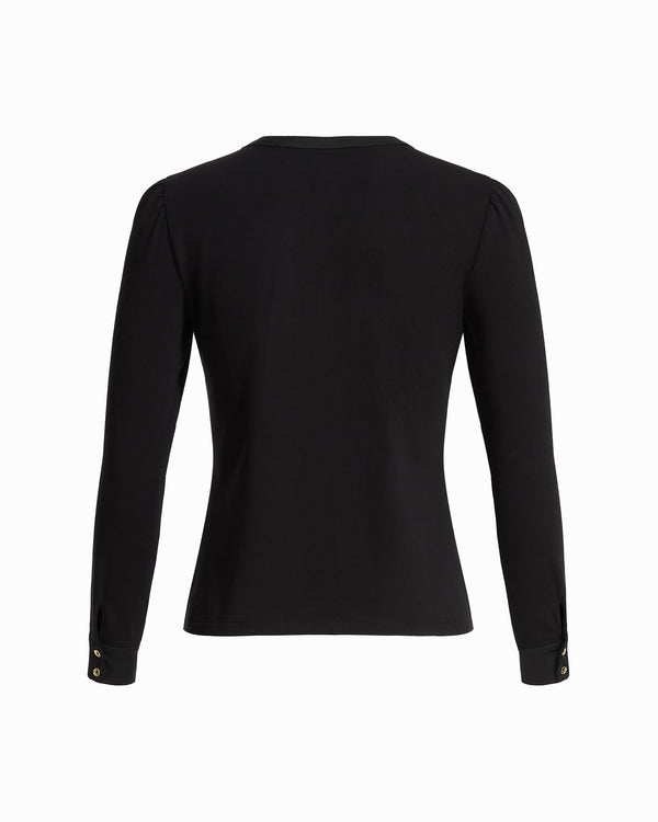 Isaac Mizrahi New York Button Down Cuff Detail Knit Top