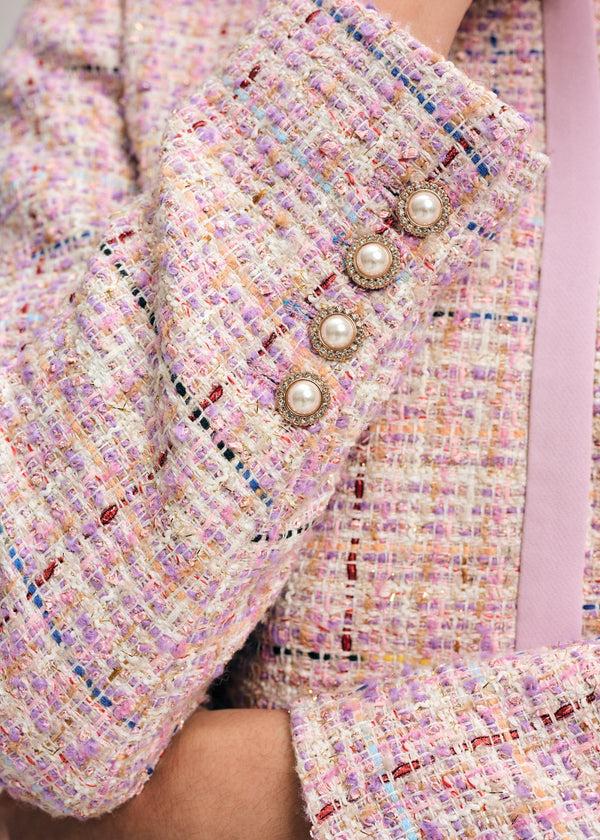 Isaac Mizrahi New York Cropped Shimmer Tweed Jacket With Broach Button