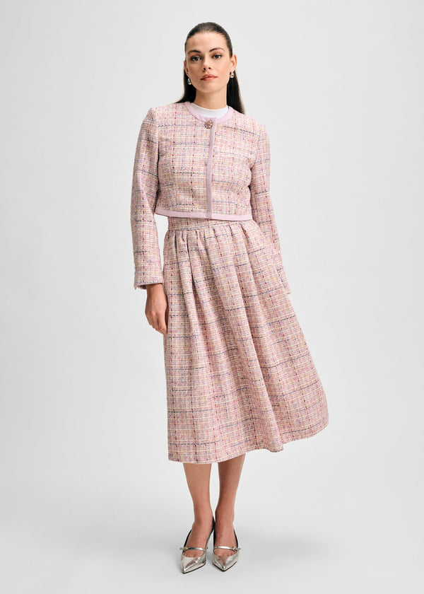 isaac mizrahi new york Cropped Shimmer Tweed Jacket with Broach Button