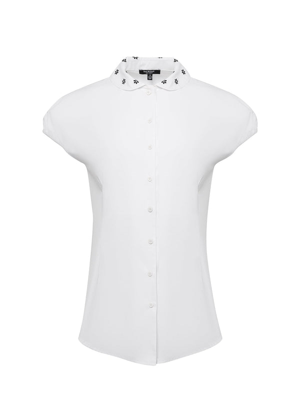 Isaac Mizrahi New York Embroidered Collar Cotton Shirt
