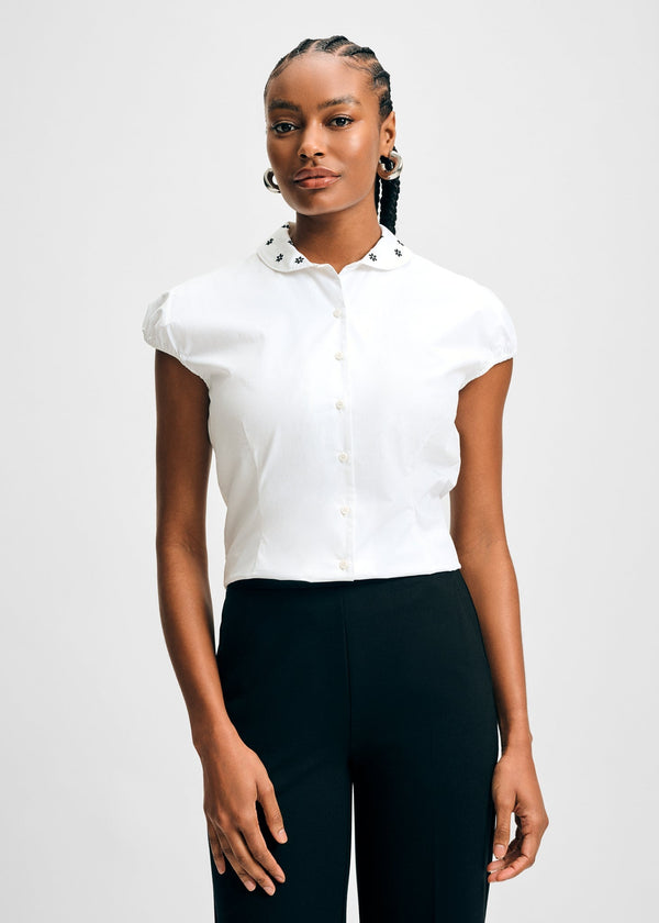 isaac mizrahi new york Embroidered Collar Cotton Shirt