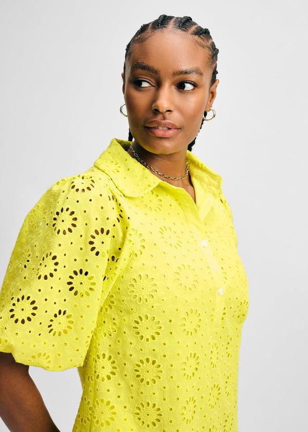 Isaac Mizrahi New York Eyelet Short Puff Sleeve Shirt Dress