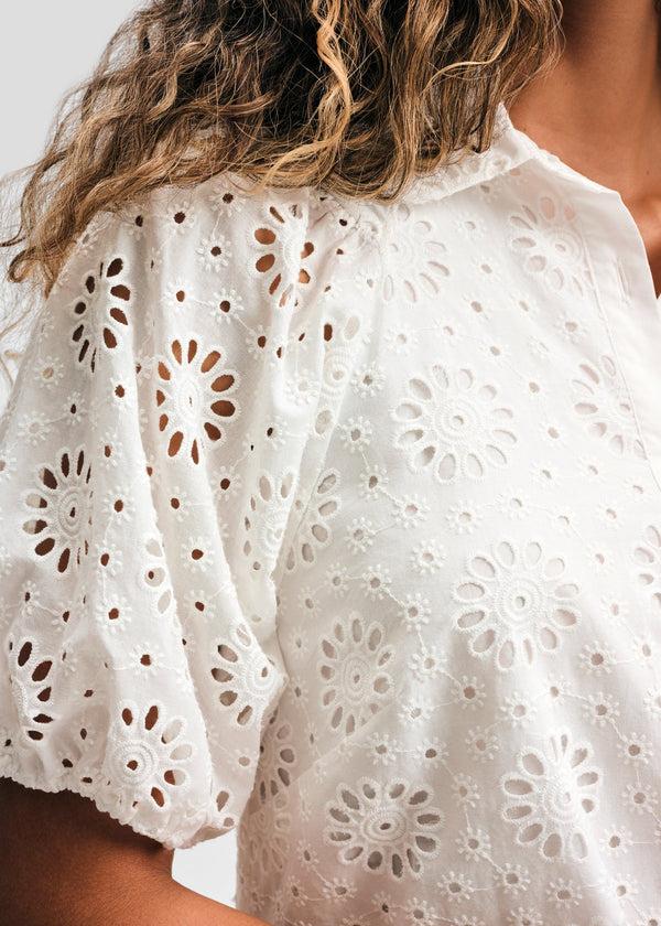 Isaac Mizrahi New York Eyelet Short Puff Sleeve Shirt Dress