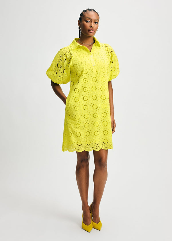 isaac mizrahi new york Eyelet Short Puff Sleeve Shirt Dress