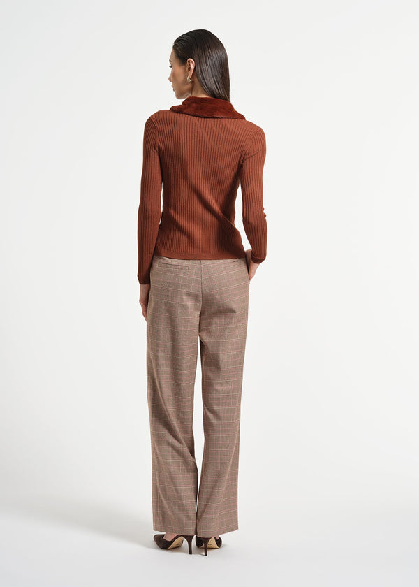 Isaac Mizrahi New York Faux Fur Collar Zip Front Sweater