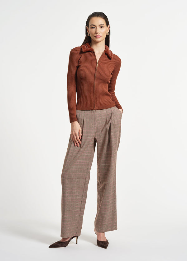 isaac mizrahi new york Faux Fur Collar Zip Front Sweater