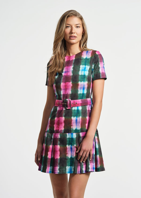 Isaac Mizrahi New York Belted Pleated Short Dress