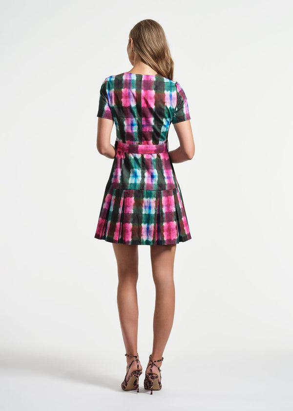 Isaac Mizrahi New York Belted Pleated Short Dress