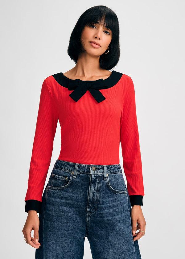 isaac mizrahi new york Long-Sleeved Knit Bow Top