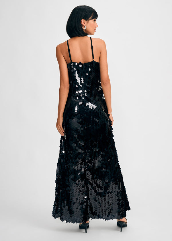 Isaac Mizrahi New York Paillette Halter Maxi Dress