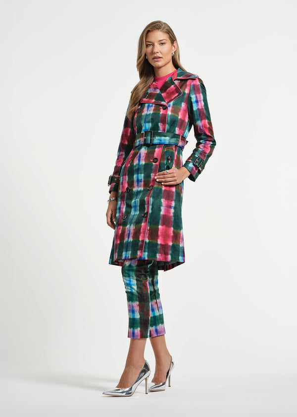 Isaac Mizrahi New York Plaid Trench Coat