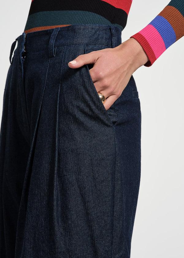 Isaac Mizrahi New York Pleated Denim Pant