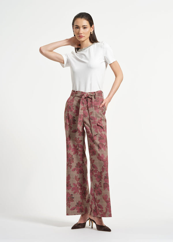 isaac mizrahi new york Wide Leg Belted Plaid Pant